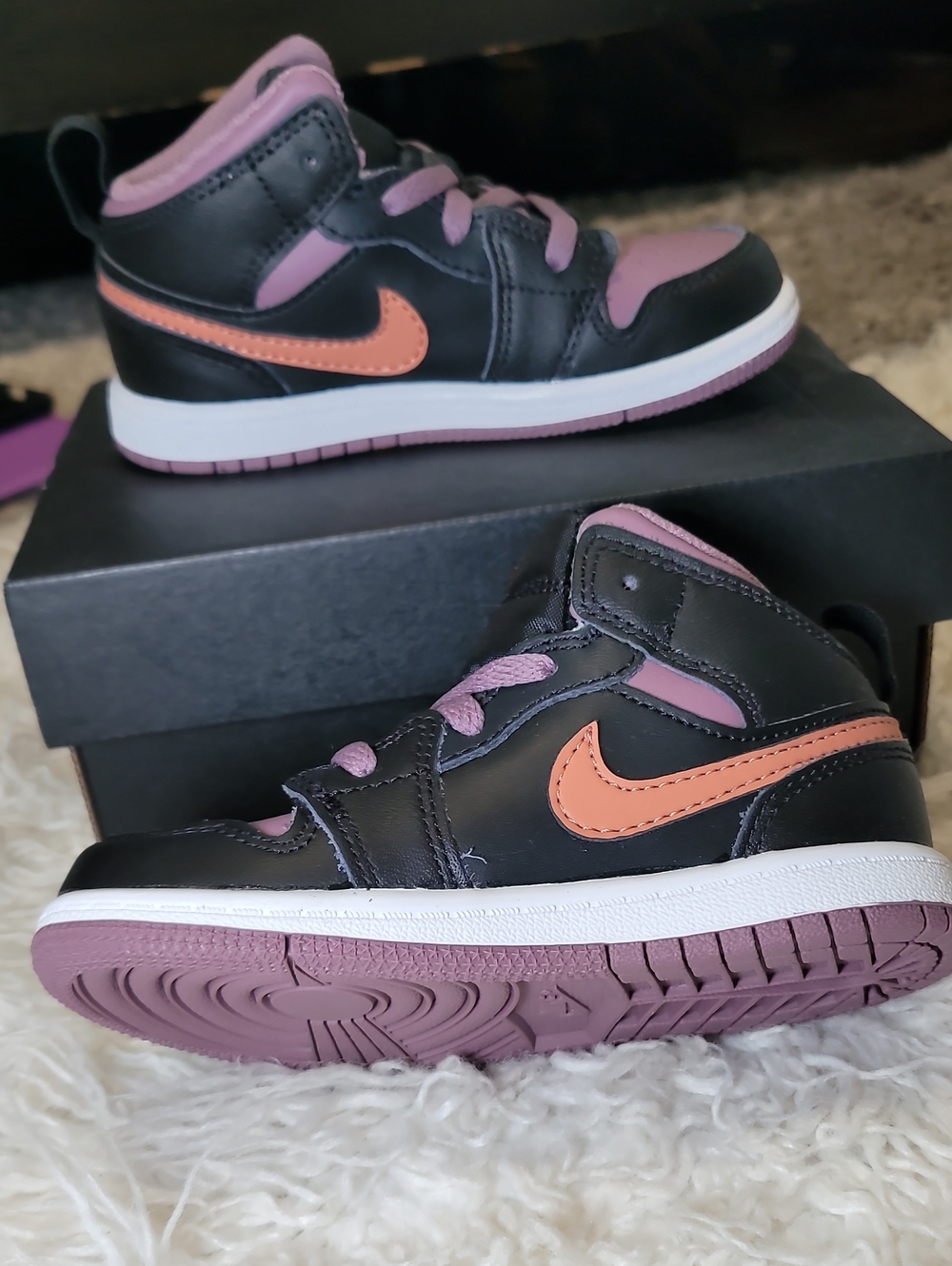 Jordan Kids Black, Pink & Peach High-Top Sneakers
